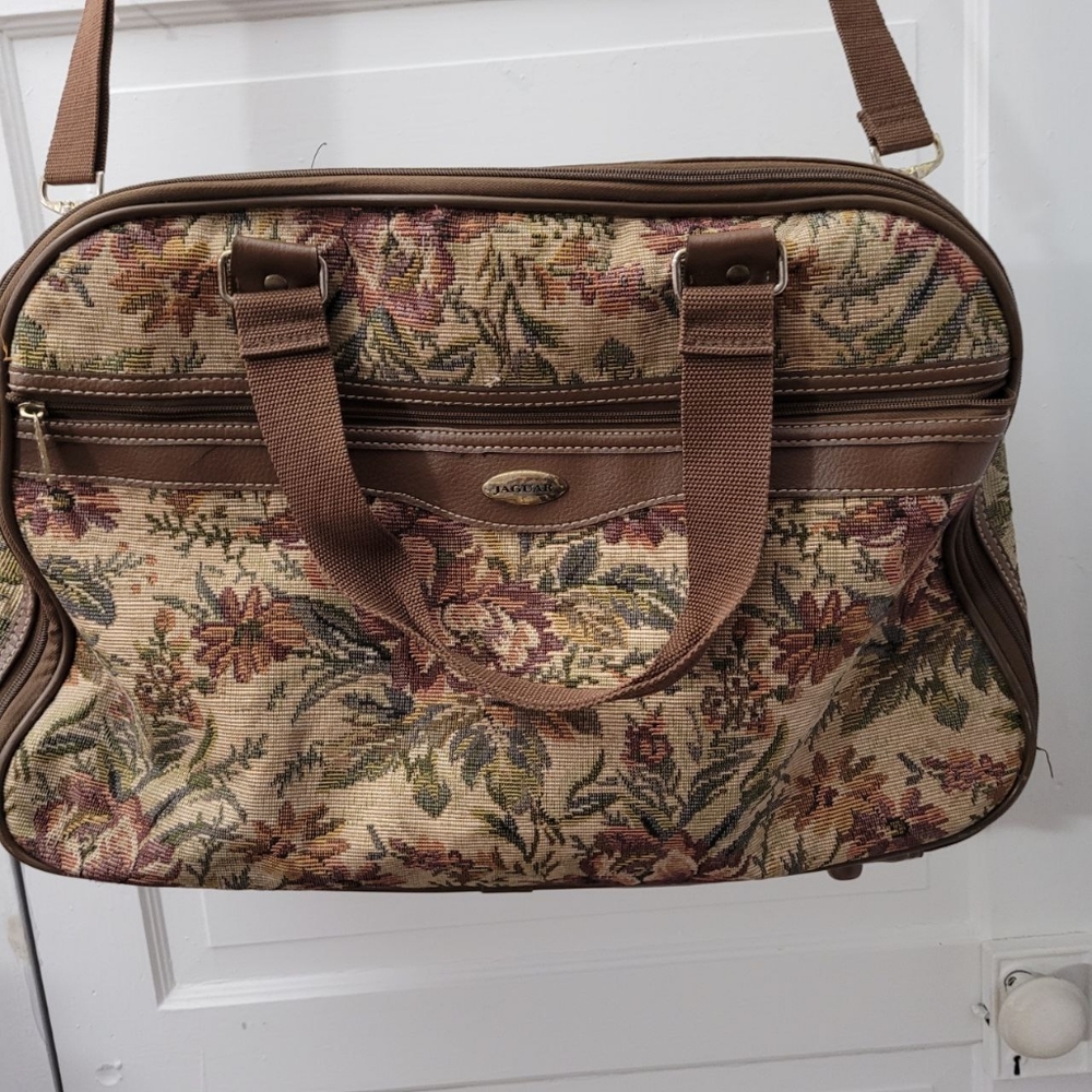 Jaguar VTG Tapestry Floral Shoulder Bag Weekend Travel Carry On Overnight Bag